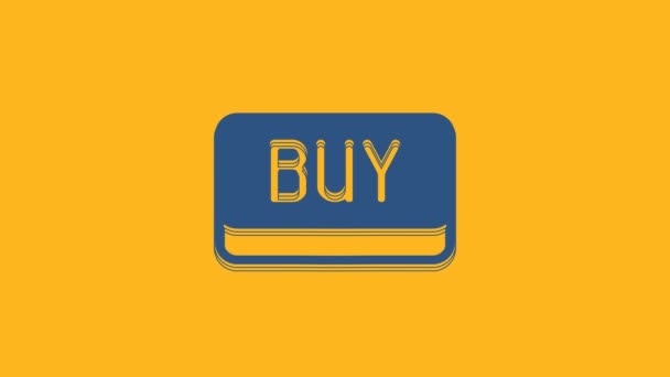 Icono Botón Comprar Azul Aislado Sobre Fondo Naranja Concepto Mercado — Vídeo de stock
