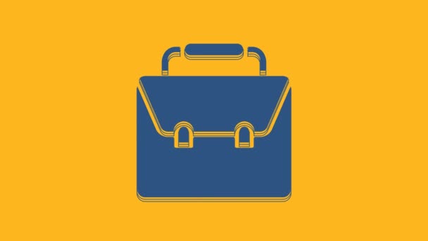 Blue Briefcase Icon Isolated Orange Background Business Case Sign Business — ストック動画