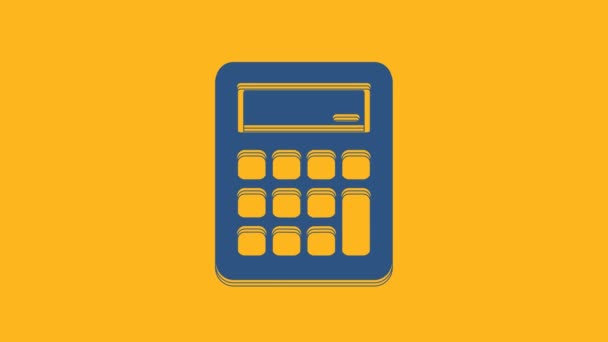 Icono Calculadora Azul Aislado Sobre Fondo Naranja Símbolo Contable Cálculos — Vídeo de stock