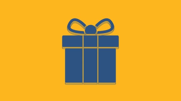 Blaues Geschenk Box Symbol Isoliert Auf Orangefarbenem Hintergrund Video Motion — Stockvideo