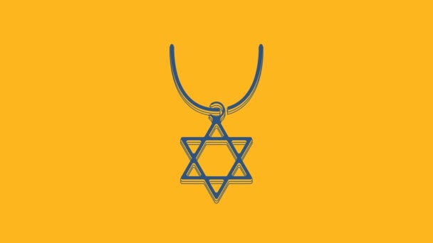 Modrá Hvězda David Náhrdelník Ikoně Řetězu Izolované Oranžovém Pozadí Židovský — Stock video