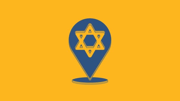 Blue Star David Icon Isolated Orange Background Jewish Religion Symbol — Stock Video