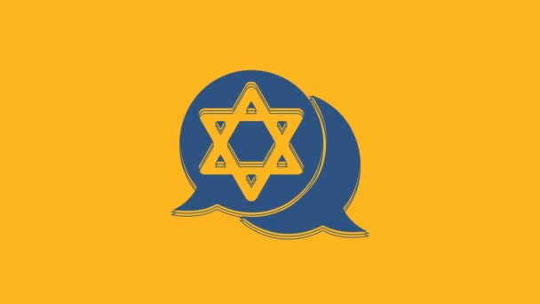 Blue Star David Icon Isolated Orange Background Jewish Religion Symbol — Wideo stockowe
