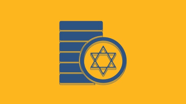 Blue Jewish Coin Icon Isolated Orange Background Currency Symbol Video — 图库视频影像