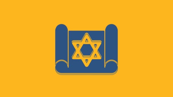 Niebieska Ikona Przewijania Tory Pomarańczowym Tle Żydowska Tora Rozszerzonej Formie — Wideo stockowe