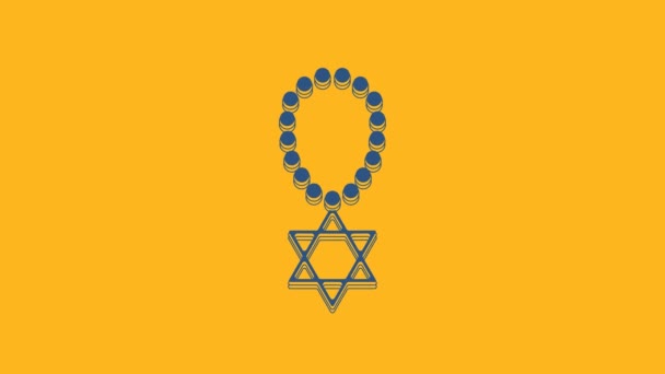 Blue Star David Necklace Chain Icon Isolated Orange Background Jewish — Stock Video