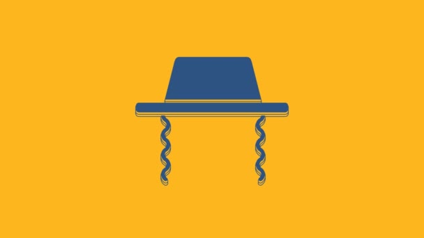 Blue Orthodox Jewish Hat Sidelocks Icon Isolated Orange Background Jewish — Stockvideo