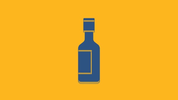 Blue Jewish Wine Bottle Icon Isolated Orange Background Video Motion — Vídeos de Stock