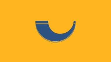 Blue Traditional ram horn, shofar icon isolated on orange background. Rosh hashanah, jewish New Year holiday traditional symbol. 4K Video motion graphic animation .