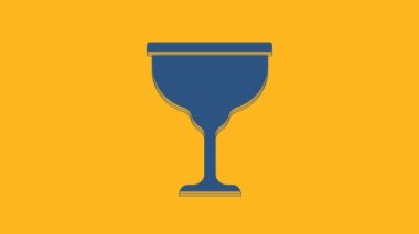 Blue Jewish goblet icon isolated on orange background. Jewish wine cup for kiddush. Kiddush cup for Shabbat. 4K Video motion graphic animation .