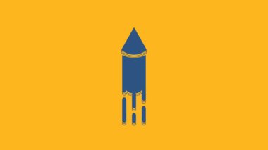 Blue Firework rocket icon isolated on orange background. Concept of fun party. Explosive pyrotechnic symbol. 4K Video motion graphic animation .