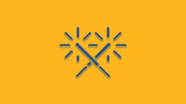 Blue Sparkler firework icon isolated on orange background. Festive Christmas sparkler candle lights. Merry Christmas and Happy New Year. 4K Video motion graphic animation .