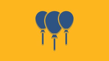 Blue Balloons with ribbon icon isolated on orange background. Merry Christmas and Happy New Year. 4K Video motion graphic animation .