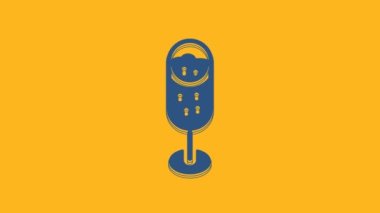 Blue Glass of champagne icon isolated on orange background. Merry Christmas and Happy New Year. 4K Video motion graphic animation .