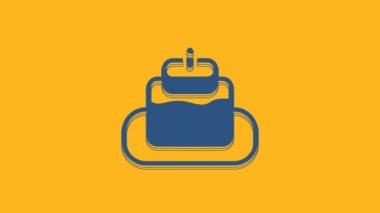 Blue Cake icon isolated on orange background. Happy Birthday. 4K Video motion graphic animation .