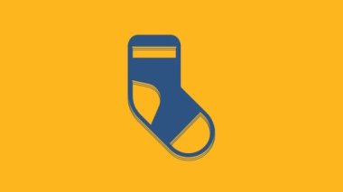 Blue Christmas stocking icon isolated on orange background. Merry Christmas and Happy New Year. 4K Video motion graphic animation .