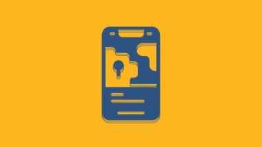 Blue Infographic of city map navigation icon isolated on orange background. Mobile App Interface concept design. Geolacation concept. 4K Video motion graphic animation .