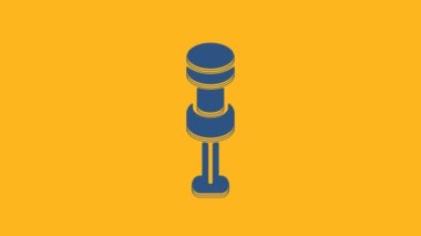Blue Push pin icon isolated on orange background. Thumbtacks sign. 4K Video motion graphic animation .