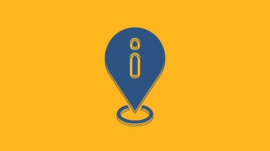 Blue Location with information icon isolated on orange background. 4K Video motion graphic animation .