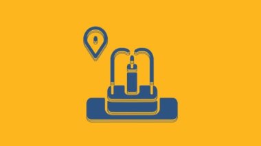 Blue Location with fountain icon isolated on orange background. 4K Video motion graphic animation .