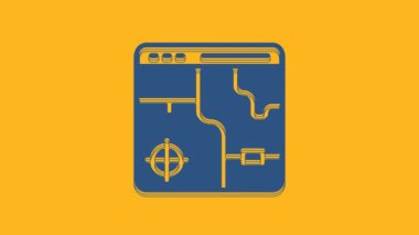 Blue Infographic of city map navigation icon isolated on orange background. Mobile App Interface concept design. Geolacation concept. 4K Video motion graphic animation .