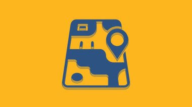 Blue Infographic of city map navigation icon isolated on orange background. Mobile App Interface concept design. Geolacation concept. 4K Video motion graphic animation .