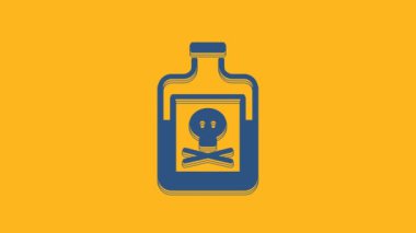 Blue Poison in bottle icon isolated on orange background. Bottle of poison or poisonous chemical toxin. 4K Video motion graphic animation .