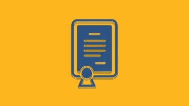 Blue Certificate template icon isolated on orange background. Achievement, award, degree, grant, diploma concepts. 4K Video motion graphic animation .