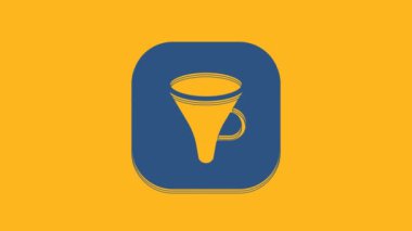 Blue Funnel or filter icon isolated on orange background. 4K Video motion graphic animation .