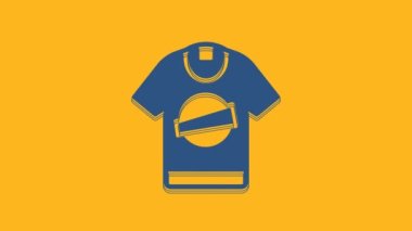 Blue T-shirt icon isolated on orange background. 4K Video motion graphic animation .