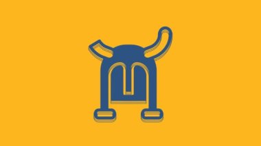 Blue Viking in horned helmet icon isolated on orange background. 4K Video motion graphic animation .