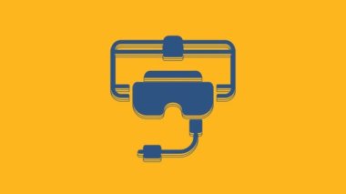 Blue Virtual reality glasses icon isolated on orange background. Stereoscopic 3d vr mask. 4K Video motion graphic animation .
