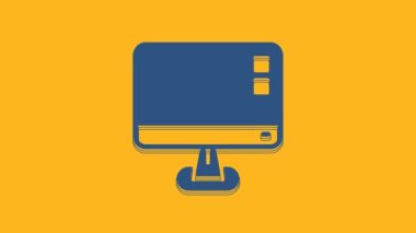 Blue Computer monitor screen icon isolated on orange background. Electronic device. Front view. 4K Video motion graphic animation .