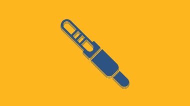 Blue Audio jack icon isolated on orange background. Audio cable for connection sound equipment. Plug wire. Musical instrument. 4K Video motion graphic animation .