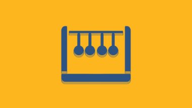 Blue Pendulum icon isolated on orange background. Newtons cradle. 4K Video motion graphic animation .