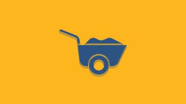 Blue Wheelbarrow icon isolated on orange background. Tool equipment. Agriculture cart wheel farm. 4K Video motion graphic animation .
