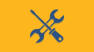 Blue Screwdriver and wrench spanner tools icon isolated on orange background. Service tool symbol. 4K Video motion graphic animation .