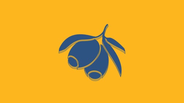 Blue Olives Branch Icon Isolated Orange Background Video Motion Graphic — 비디오