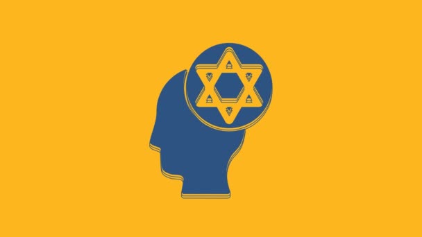 Blue Orthodox Jewish Hat Icon Isolated Orange Background Jewish Men — Video Stock