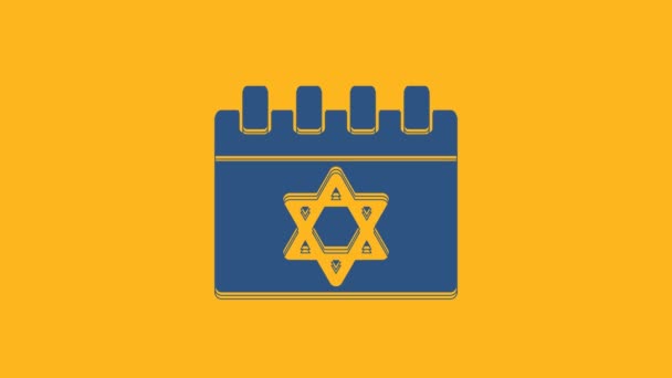 Blue Jewish Calendar Star David Icon Isolated Orange Background Hanukkah — Wideo stockowe
