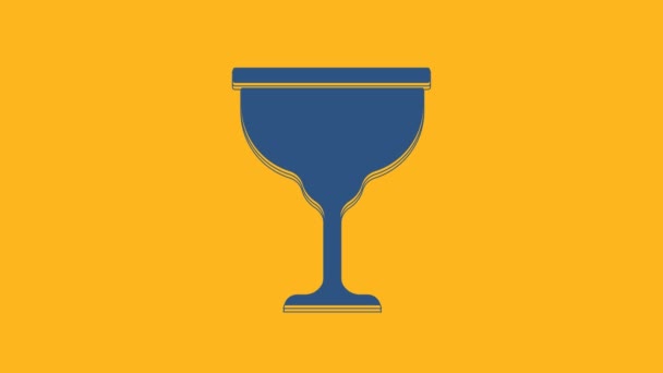 Icona Calice Ebreo Blu Isolato Sfondo Arancione Bicchiere Vino Ebraico — Video Stock