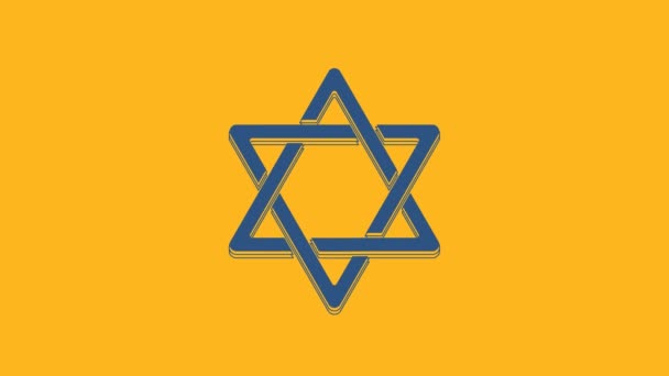 Blue Star David Icon Isolated Orange Background Jewish Religion Symbol — Stock Video