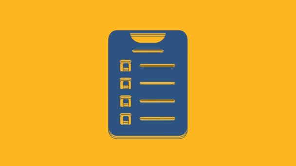 Blue New Year Goals List Plans Icon Isolated Orange Background — Vídeos de Stock