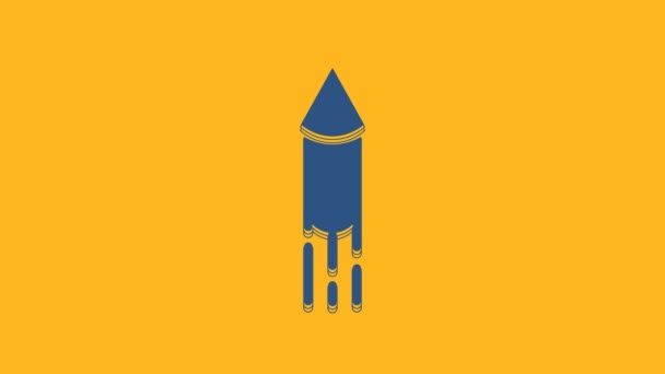Blaues Feuerwerksraketen Symbol Auf Orangefarbenem Hintergrund Konzept Der Spaßparty Explosives — Stockvideo