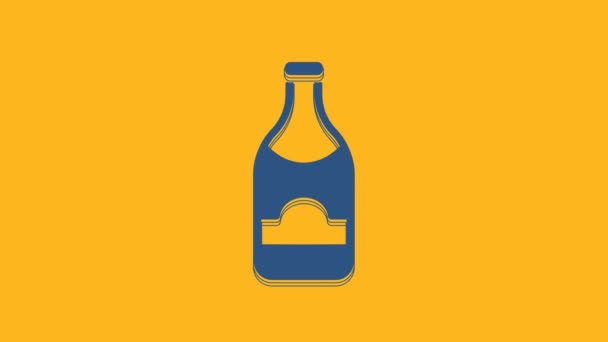 Blue Champagne Bottle Icon Isolated Orange Background Merry Christmas Happy — Stock Video