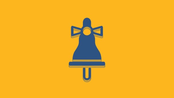 Blue Merry Christmas Ringing Bell Icon Isolated Orange Background Alarm — стоковое видео