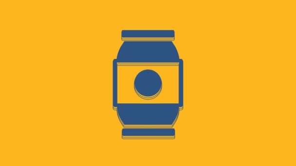 Blue Beer Kan Pictogram Geïsoleerd Oranje Achtergrond Video Motion Grafische — Stockvideo