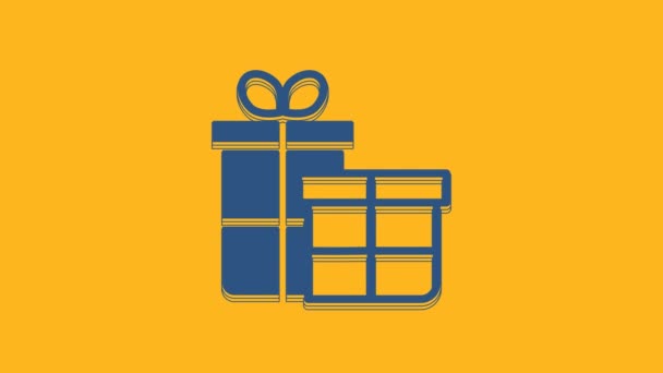 Blue Gift Box Icon Isolated Orange Background Merry Christmas Happy — стоковое видео
