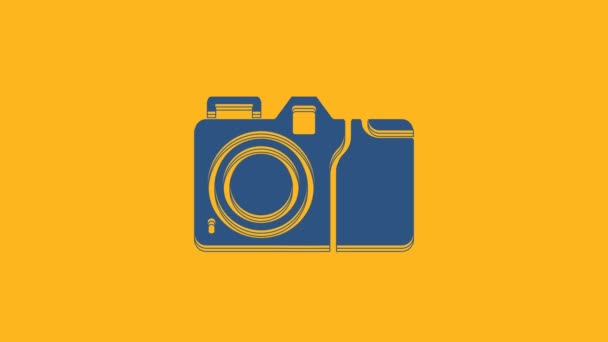 Blue Photo Camera Icon Isolated Orange Background Foto Camera Icon — Stock video