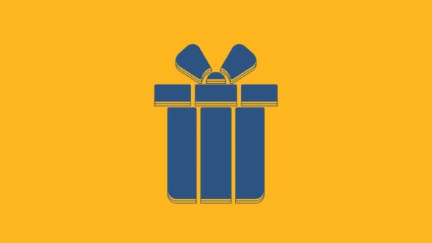 Иконка Голубой Подарочной Коробки Оранжевом Фоне Рождеством Новым Годом Видеографическая — стоковое видео